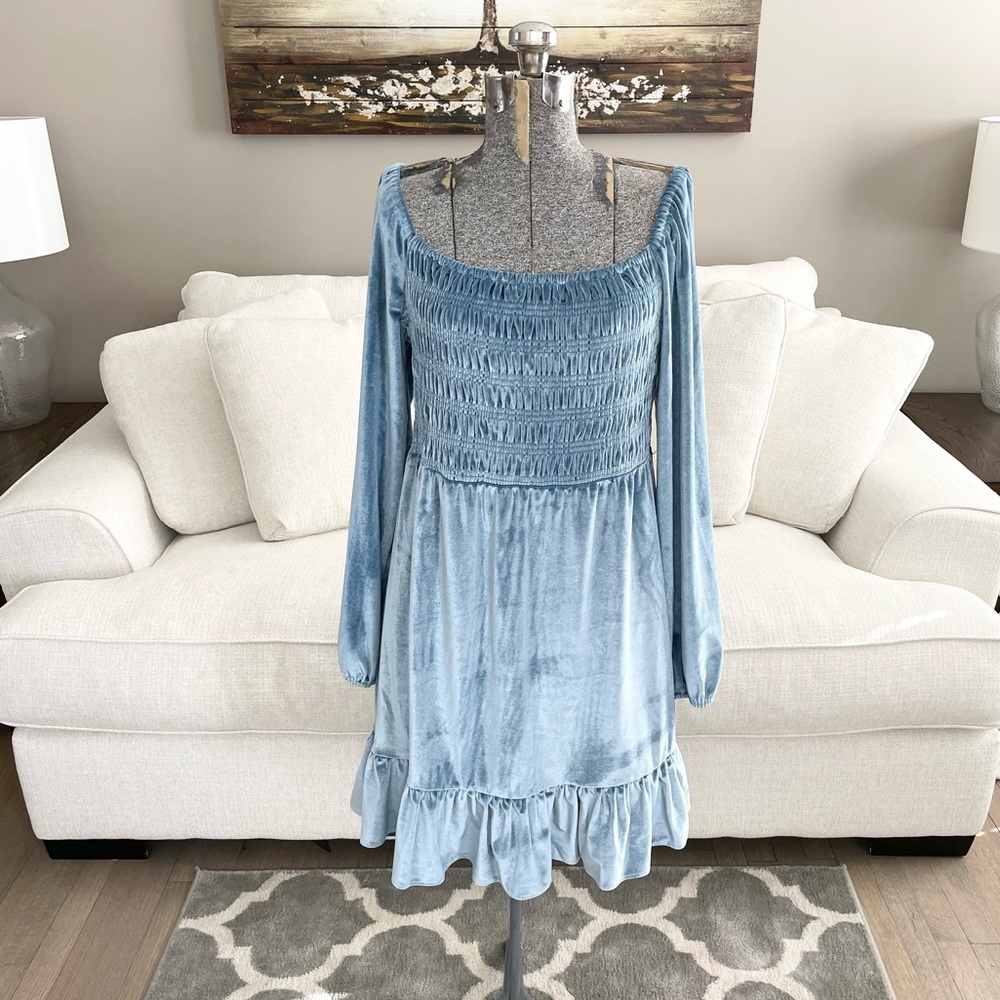 XS S M L XL XXL NWT LC Lauren Conrad blue velvet party babydoll dress - Picture 5 of 13